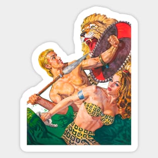 Jungle Queen Fights Lion Fury Vintage Retro Comic Cover Sticker